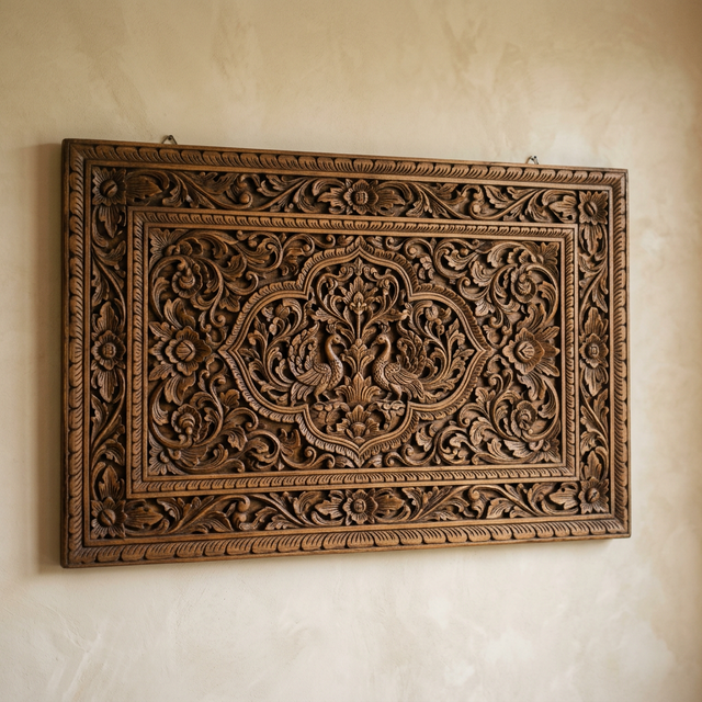 Hiasan Dinding Ukir Kayu Jati Relief Kaligrafi & Alam